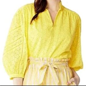 Draper James RSVP Medium Lemon Yellow Embroidered Eyelet Ballon Sleeve Blouse
